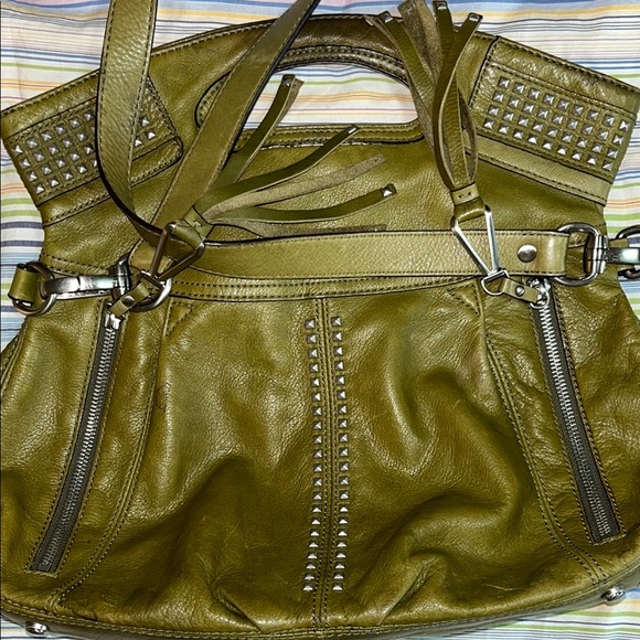 B. Makowsky Olive Green Studded Shoulder Bag - Picture 14 of 16